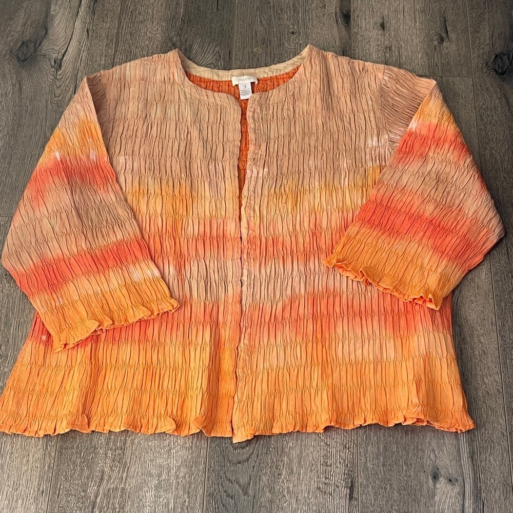 Chico's Vibrant Orange and Tan Crinkle Blouse